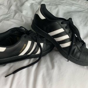 Black and White Striped Adidas Superstars
